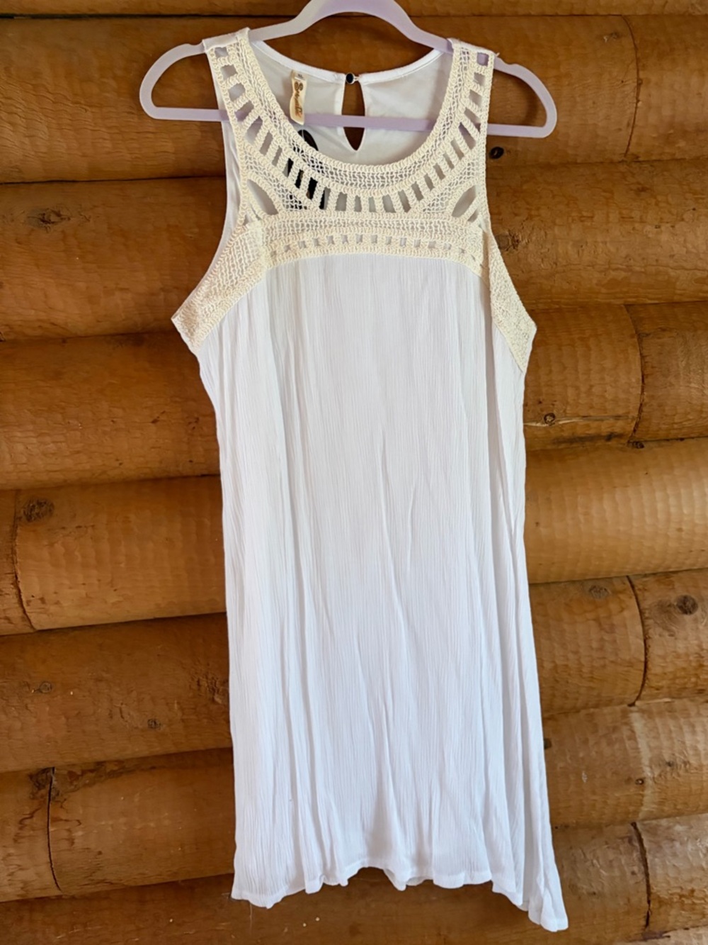 Women's White Crochet Yoke Sleeveless Dress